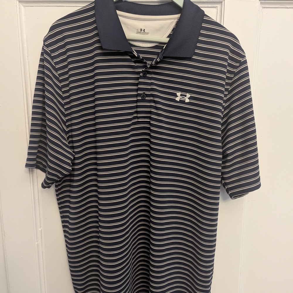 Under Armour Men's Polo with Navy and White Stripes